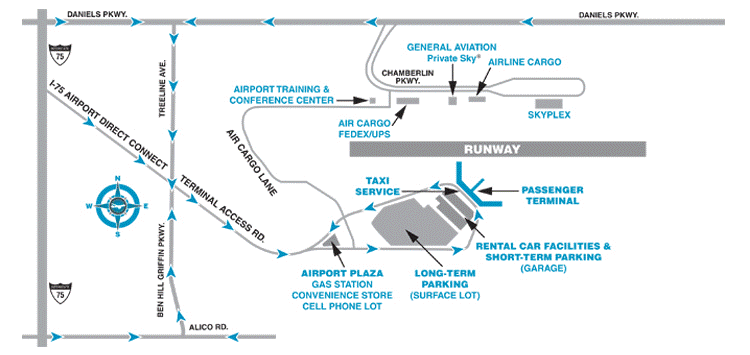 Road map for Southwest Florida International Airport
